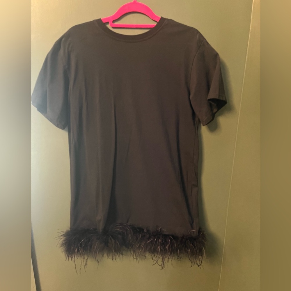 Casual Black Feather Hem Dress